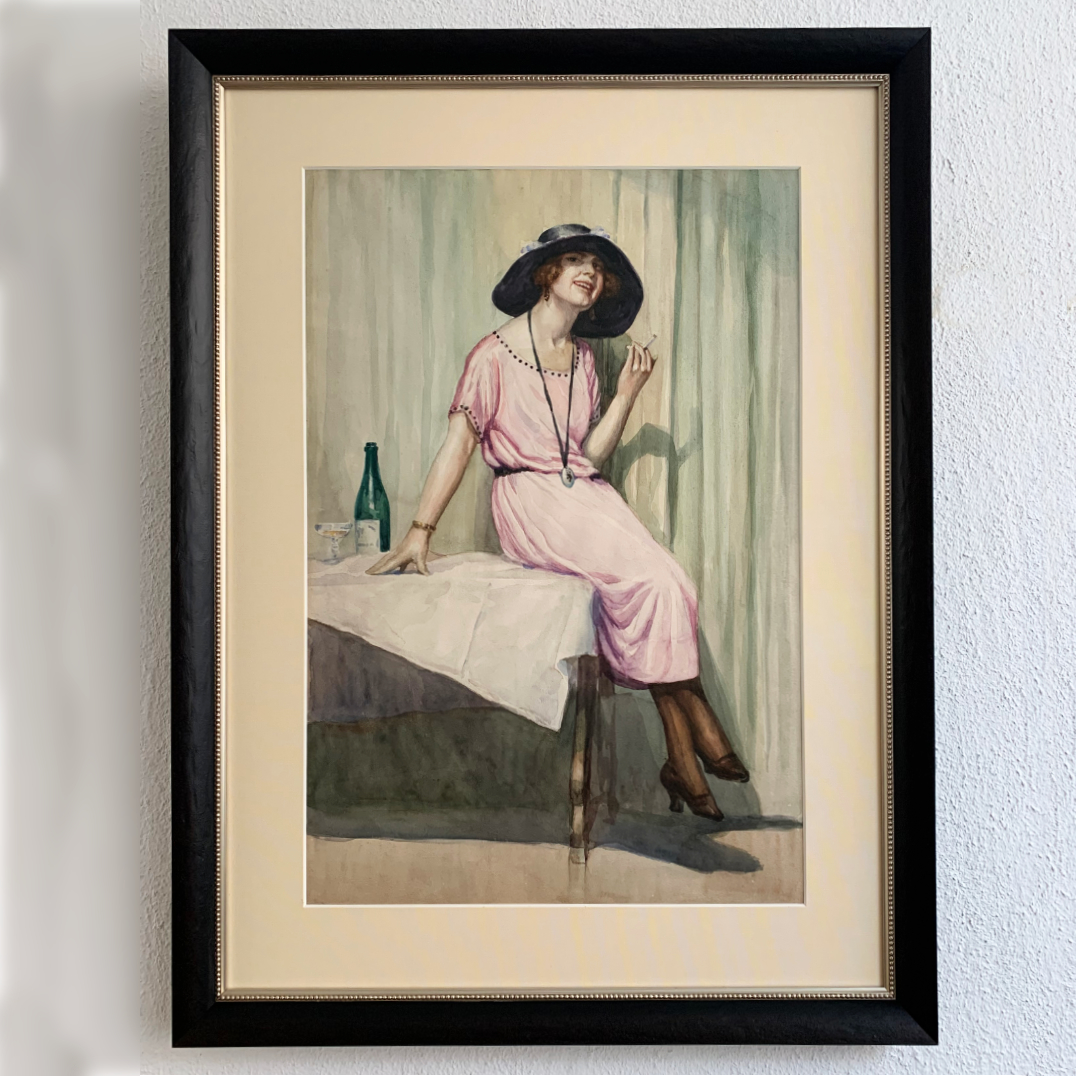 Her-inlijsting aquarel uit de jaren twintig